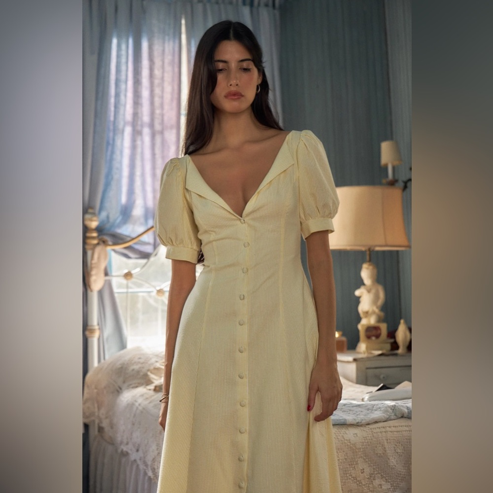 Mirror Palais Tea For Two Dress in Yellow & White
